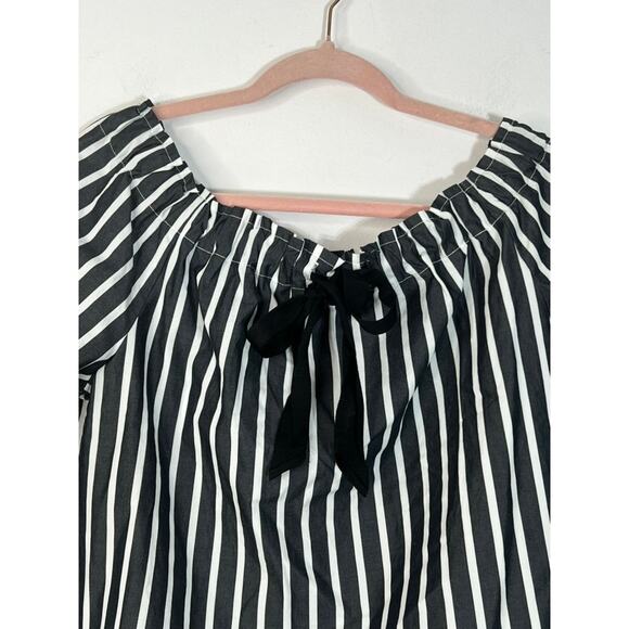 NWT J. Crew Gray & White Striped Off The Shoulder Top With Bow Blouse Size XS - Picture 3 of 8